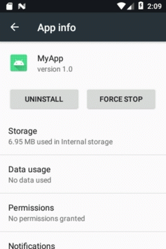 Settingアプリ⇒App infoでパッケージに関連したデータの一部が表示される
