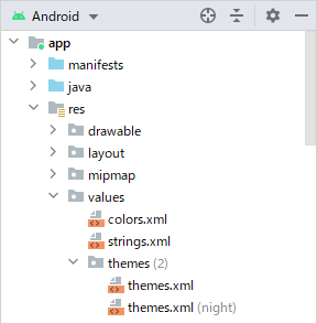 AndroidStudioの新規プロジェクトで作成されるテーマファイル