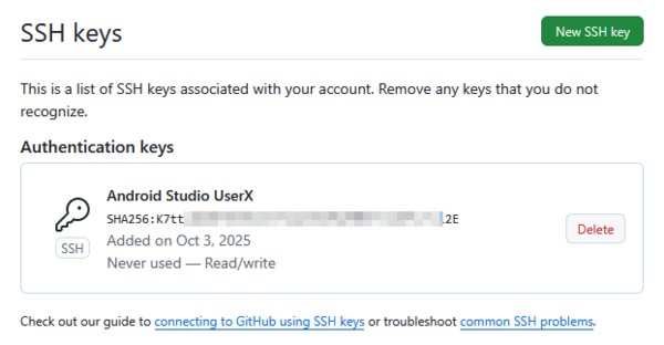 SSH Keysの一覧