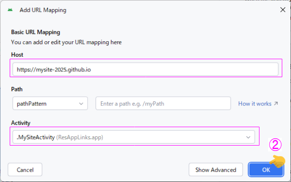 Add URL intent filters（２）