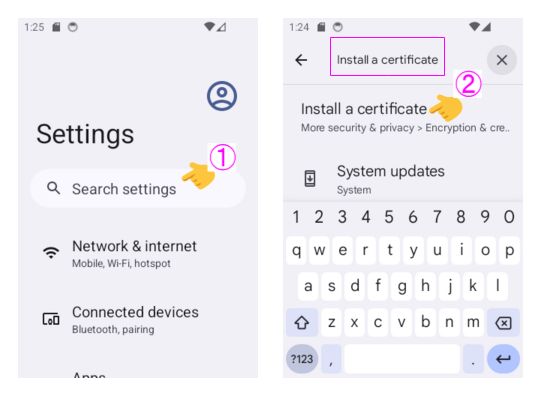 「Install a certificate」を開く