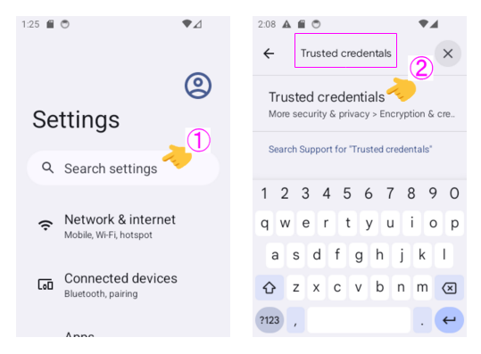 「Trusted credentials」を開く